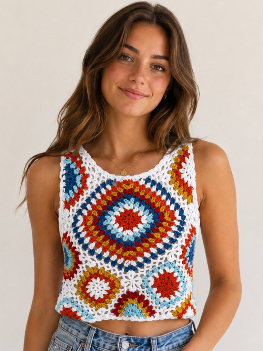 Altar'd State Multicolor Crochet Crop Top | Size Small